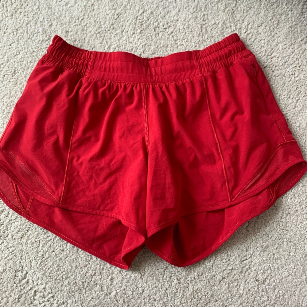 Red hotty hot 4 inch lululemon shorts